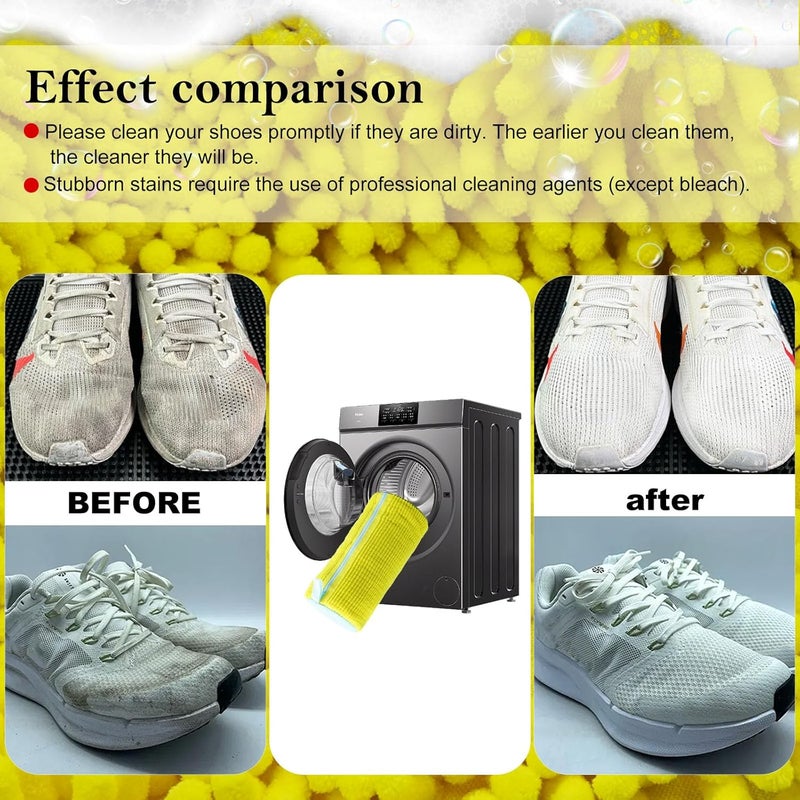 Cocoyeye Shoe Washing Machine Bag, Laundry Shoe Bag for Washer and Dryer, Reusable Zipper Plush Sneaker Washing Machine Bag for Shoes, Gym, Tennis, Sports Delicate Yellow 2 pc - Image 4